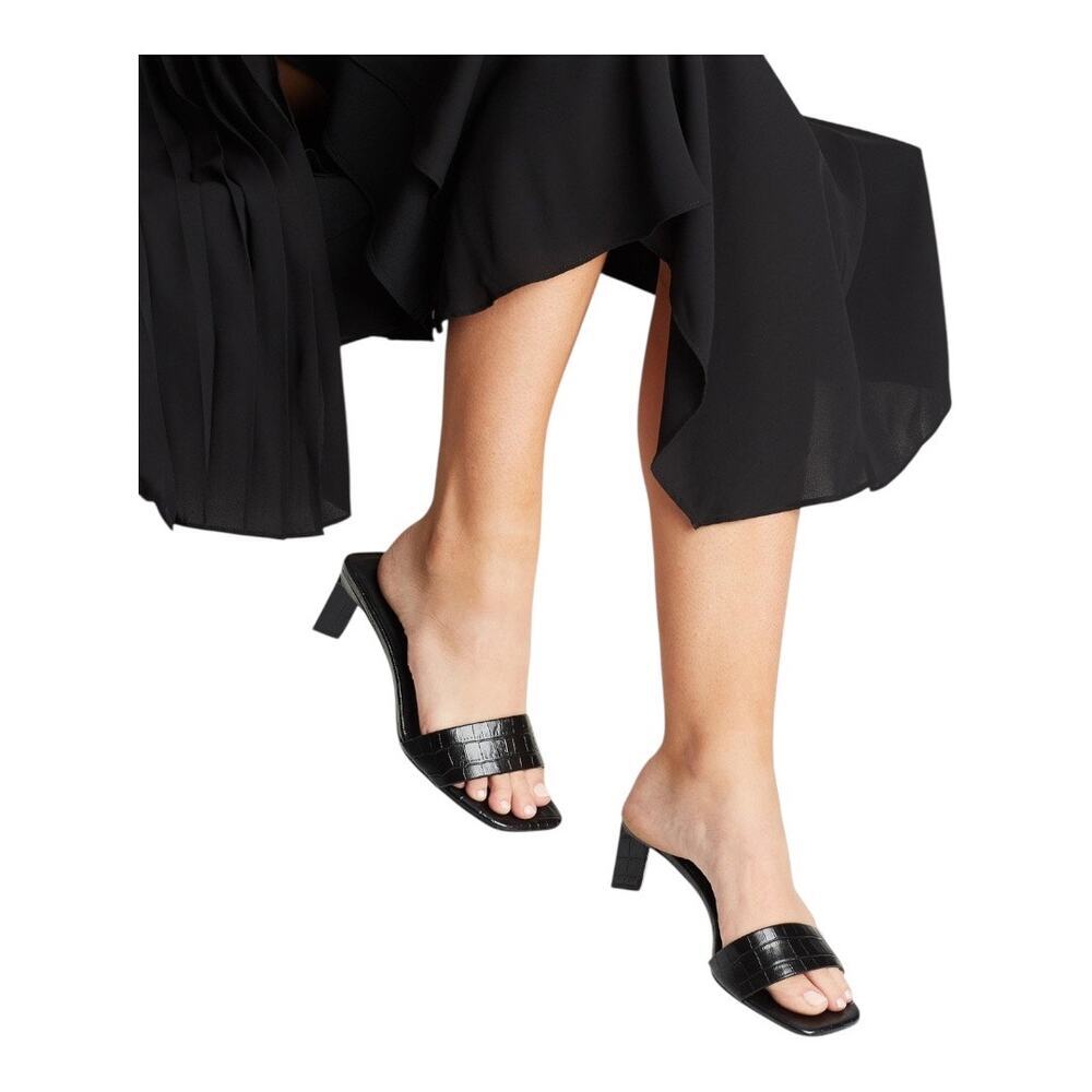 37 Senso Maisy mules croc-embossed black leather open toe kitten heels US size 7
